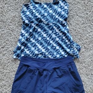 Lands' End Blue and White Swim Apparel - Coordinated Top/Bottom